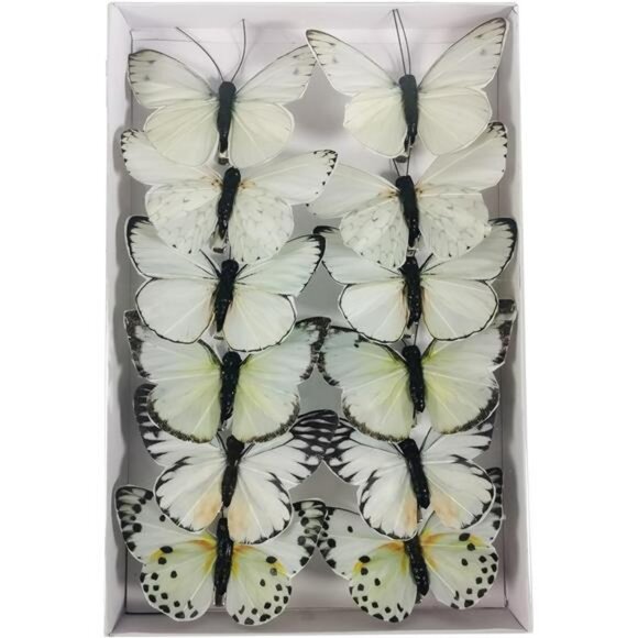 Artificial butterfly decorations set of 12 feather clip ornaments for crafts - Picture 1 of 7